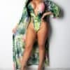 Tropical Print Deep V One piece Swimsuit With Cover Up