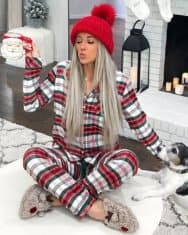 Christmas Plaid Print Casual Pajamas Set - Image 4