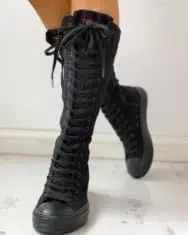 Canvas Side Zipped Lace-Up Boots