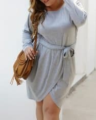 Plus Size Plain Long Sleeve Wrap Dress - Image 4