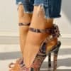 Ethnic Print Ankle Strap Slingback Thin Heeled Sandals