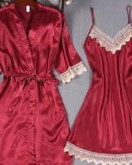 Lace Trim Satin Robe & Gown Set - Image 4