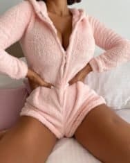 Zipper Design Teddy Hooded Onesie - Image 4