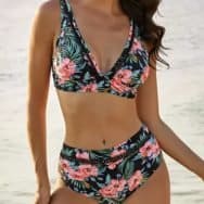 Tropical / Ceetah Print High Waist Bikini Set