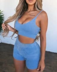 Spaghetti Strap Fluffy Top & Shorts Set