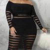 Off Shoulder Sheer Mesh Plus Size Bodycon Dress