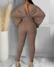 Plain Plunge Long Sleeve Skinny Jumpsuit - Image 5