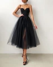 Spaghetti Strap Plain Sheer Mesh Evening Dress - Image 3