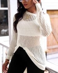 Solid Long Sleeve Hollow Out Sweater - Image 3