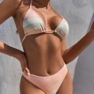 Colorblock HalterSpaghetti Strap Bikini Set