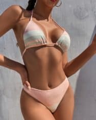 Colorblock HalterSpaghetti Strap Bikini Set