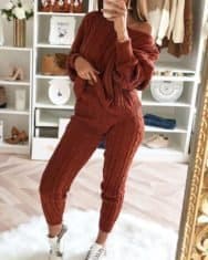 Solid Ribbed Knitting Casual Sweater & Pants Sets