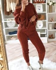 Solid Ribbed Knitting Casual Sweater & Pants Sets - Image 4