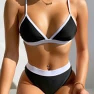 Colorblock Spaghetti Strap Bikini Set