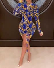 Plus Size Scarf Print Ruched Drawstring Bodycon Dress - Image 4