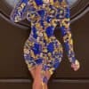 Plus Size Scarf Print Ruched Drawstring Bodycon Dress