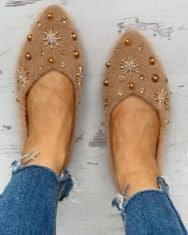 Studded Embellished Fluffy Flat Shoes