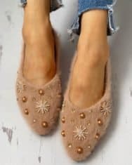 Studded Embellished Fluffy Flat Shoes - Image 3