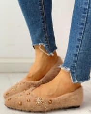 Studded Embellished Fluffy Flat Shoes - Image 2