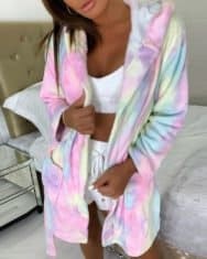 Tie Dye Zebra Stripe Print Fluffy Hooded Robe - Image 3