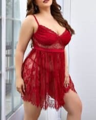 Plus Size Eyelash Lace Sheer Mesh Babydoll With Thong - Image 4