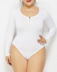 Plus Size Zip Front Buttoned Long Sleeve Bodysuit - Image 3