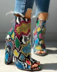 Colorful Snakeskin Chunky Heeled Boots - Image 3