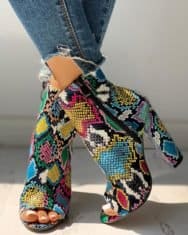 Colorful Snakeskin Chunky Heeled Boots - Image 2