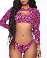 3PCS Cheetah Print Halter Backless Bikini Swimsuit - Image 4