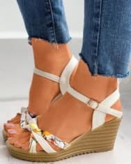 Floral Print Twisted Slingback Wedge Platform Heel