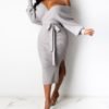 Backless Ribbed Long Sleeve Casual Dress