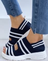 Striped Colorblock Peep Toe Wedge Heeled Sandals