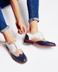 Contrast Color Perforated Lace-Up Oxfords - Image 2