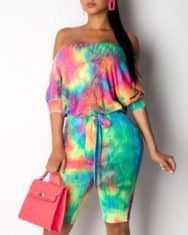 Off Shoulder Tie-dyed Print Romper