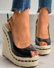 Woven Flax Peep Toe Wedge Sandals - Image 2