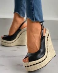 Woven Flax Peep Toe Wedge Sandals - Image 4