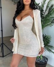 Sequins Bodycon Dress & Cardigan Set - Image 4