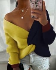 Colorblock Twisted Long Sleeve Sweater