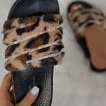 Cheetah Print Studded Fluffy Slippers