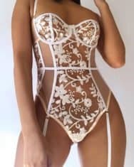 Solid Lace Cut-out Strap Skinny Bodysuit Teddies - Image 4