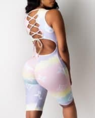 Mixed Tie Dye Print Lace-up Ruched Romper - Image 3