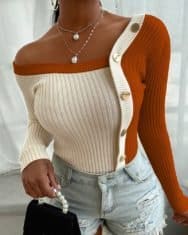 Colorblock Buttoned Knit Long Sleeve Sweater