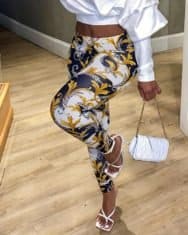 Scarf Print High Waist Skinny Pants - Image 4
