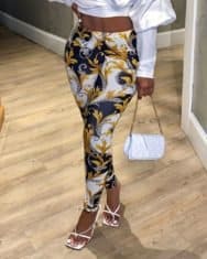 Scarf Print High Waist Skinny Pants - Image 3