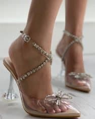 Bowknot Studded Clear Pointed Toe Pyramid Heel - Image 3
