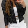 Long Sleeve Open Front Sequin Coat