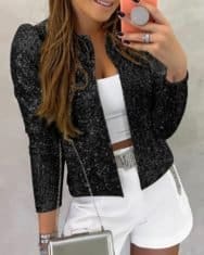 Long Sleeve Open Front Sequin Coat