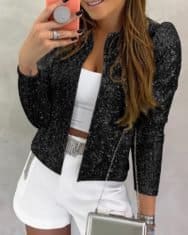 Long Sleeve Open Front Sequin Coat - Image 3