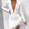 Plunge Fluffy Irregular Party Dress
