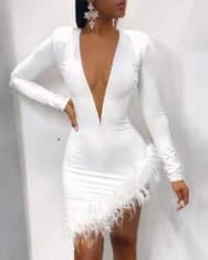 Plunge Fluffy Irregular Party Dress